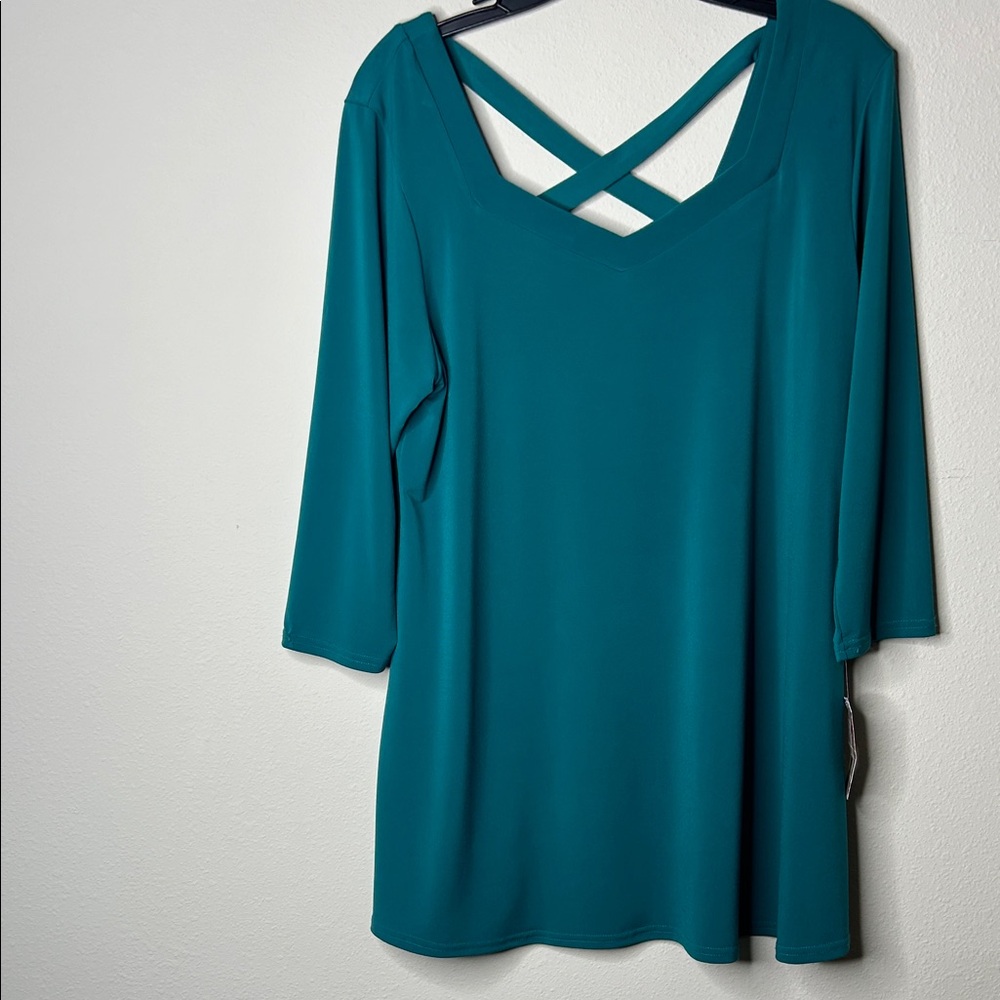 Chic Teal Blouse with Crisscross Back